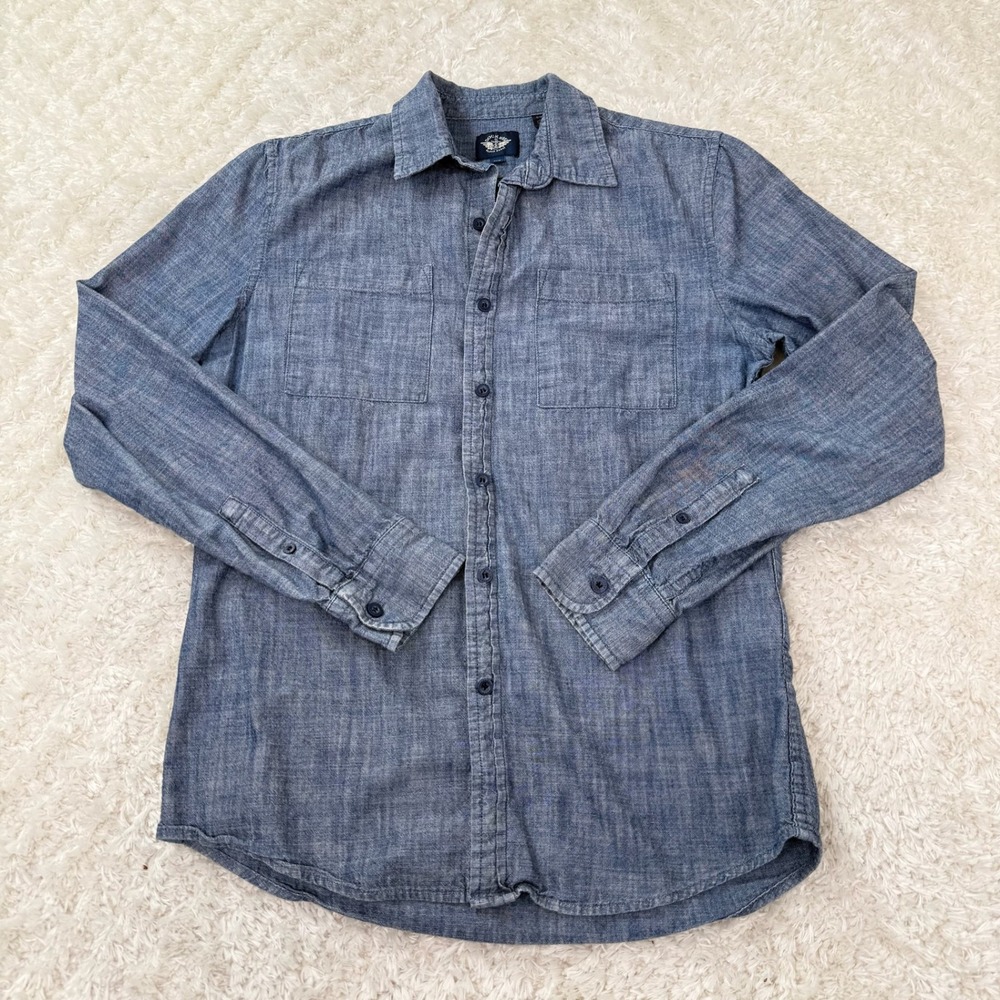 Dockers Shirt Men's Small Slim Chambray  LS Button Up Casual Preppy Nautical